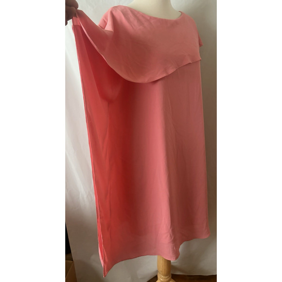 ELISE Coral/Salmon Crape Gauze Lined Asymmetric Calfan Dress Size XL - Picture 8 of 11